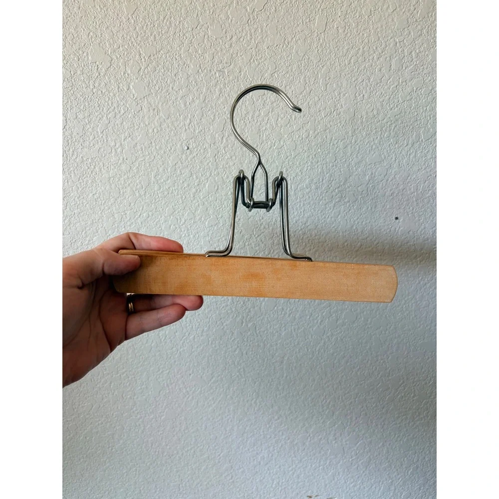 Vintage Wood Pant Hanger Metal Spring Clamp Skirt Trouser Hanger Natural‎ Finish
